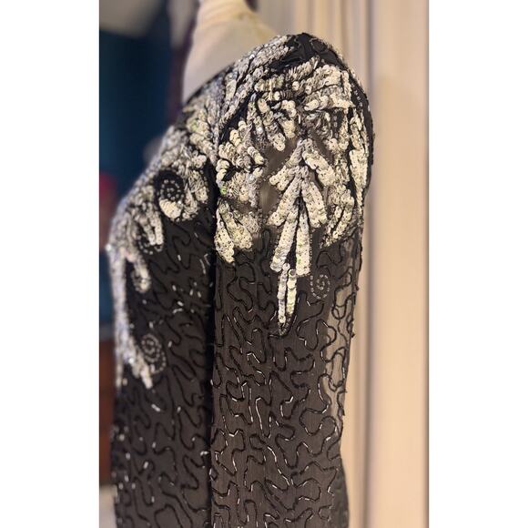 Vintage Silk Laurence Kazar Silk Art Deco Goddess Energy Beaded Party Dress - Picture 9 of 16